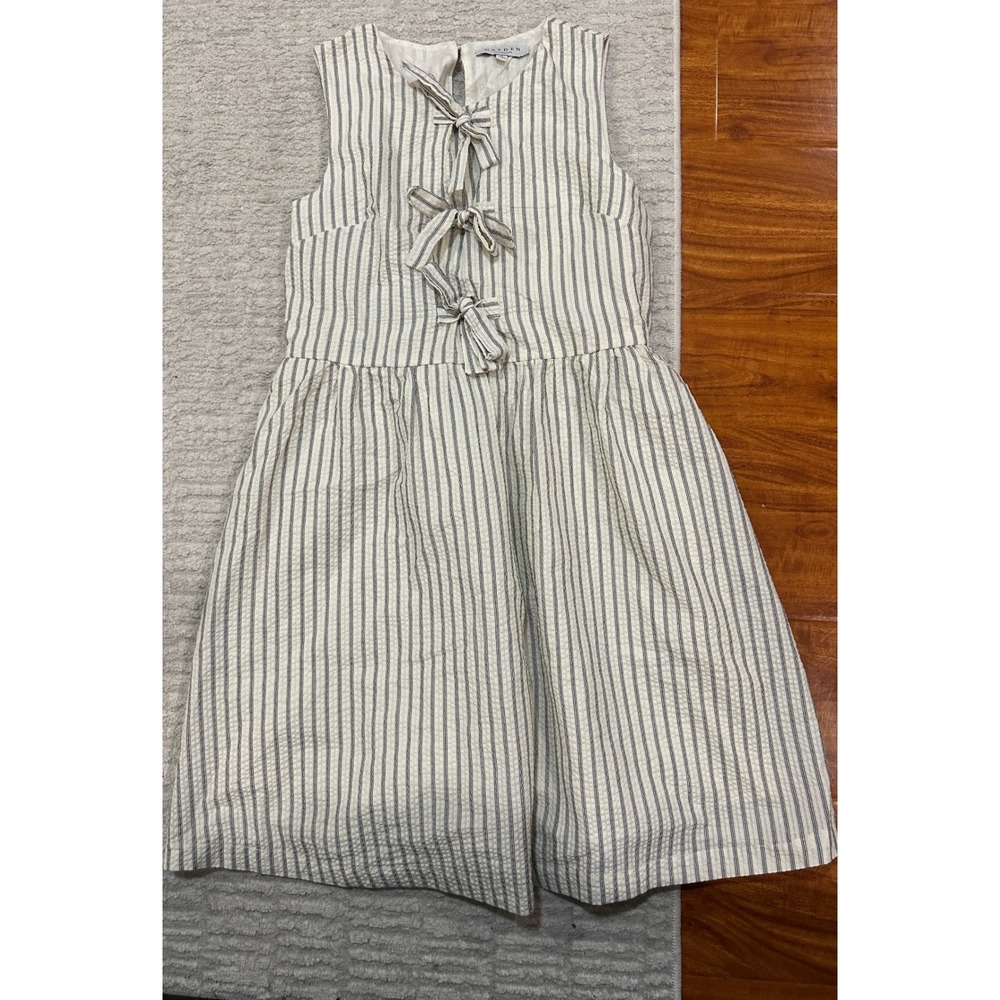 Hayden Los Angeles Blue White Striped Seersucker Sleeveless Tie Front Dress M